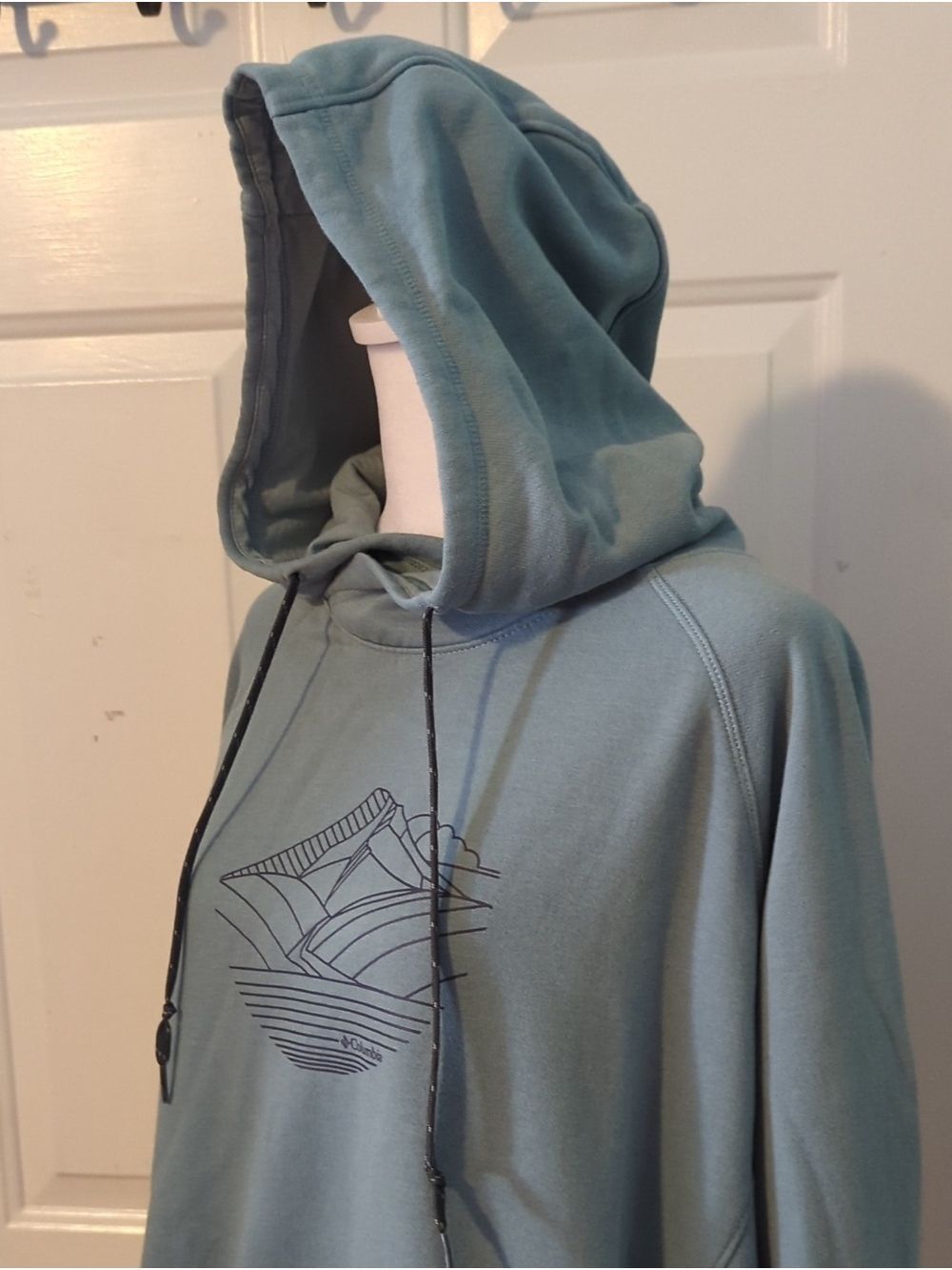 Columbia Men's Light Blue Fleece Hoodie Pullover Mountain Ski Snowboard Large - Picture 2 of 14